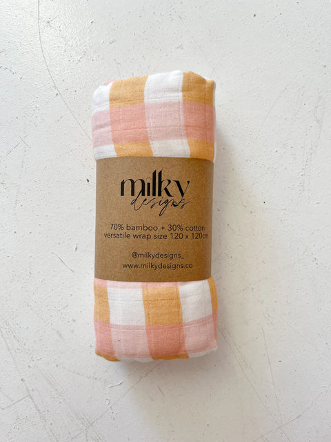 Milky Designs Muslin Wrap - Peach Gingham
