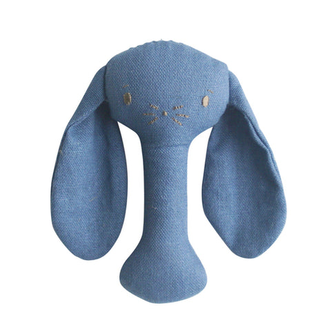 Alimrose Bobby Bunny Linen Stick Rattle - Chambray Blue