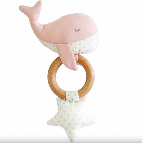 Alimrose Whale Rattle Squeaker Teether - pink